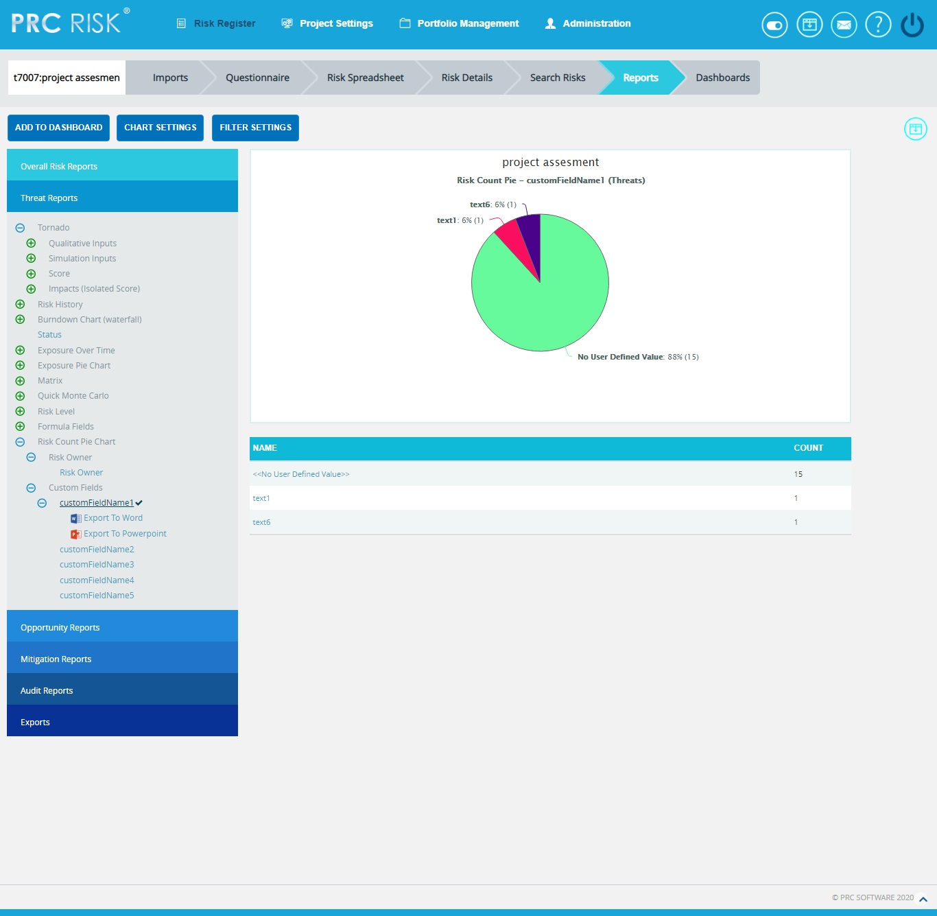 Standard Reports (Project) – Risk Register
